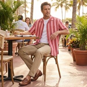 TOMMY BAHAMA 100% Silk Striped Short Sleeve Casual Shirt Sz M